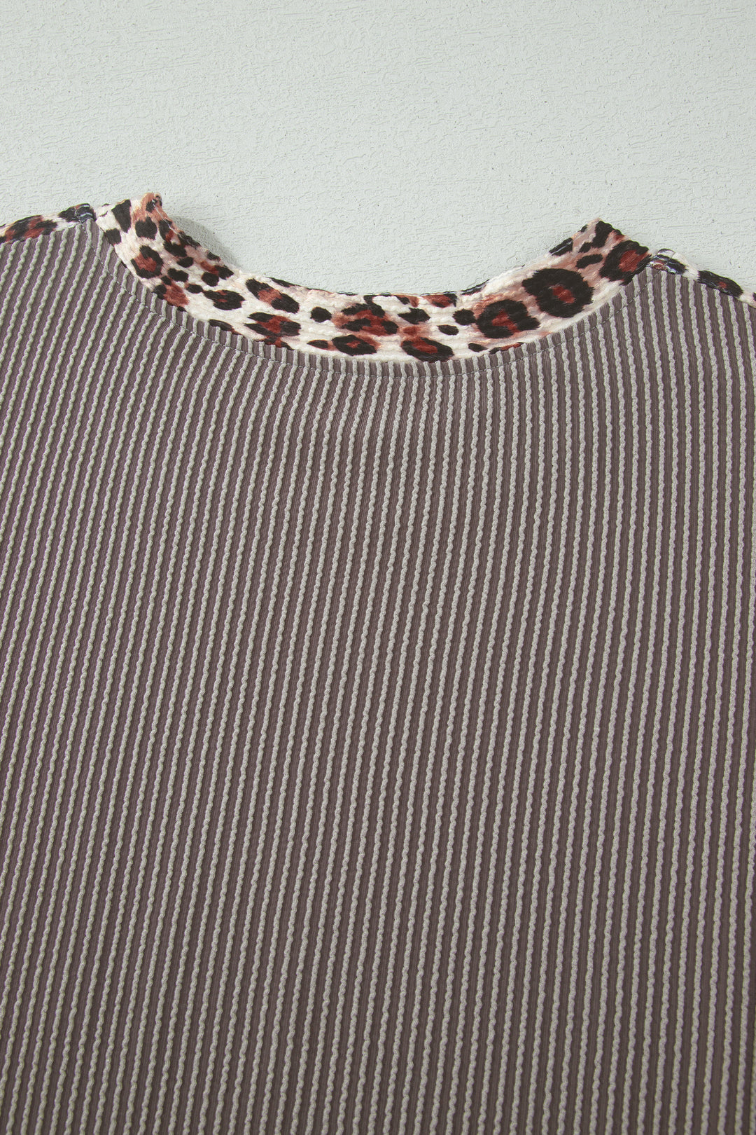 Light Grey Leopard Trim Twist Ribbed Short Set