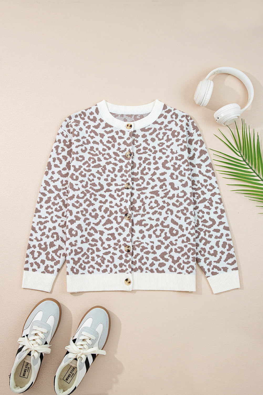 Leopard Drop Shoulder Chunky Knitted Cardigan Sweater