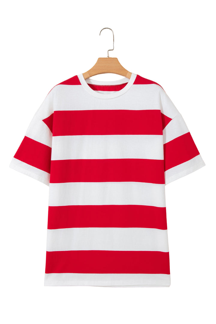 Racing Red Striped Color Block Oversize Tunic Tee