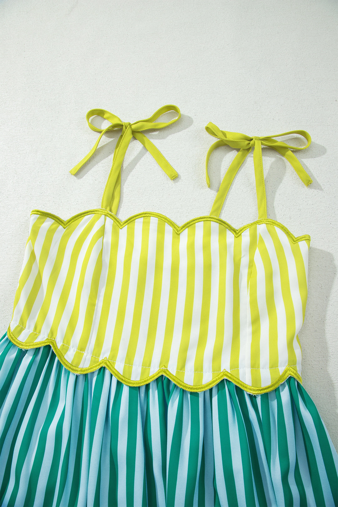 Green Stripe Knot Strap High Waist Maxi Dress
