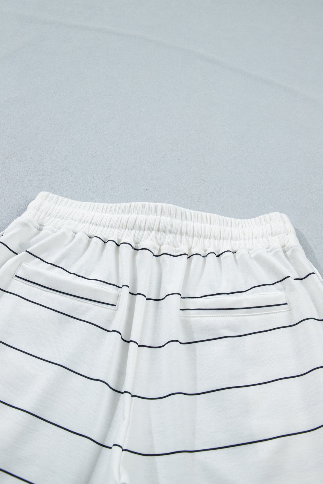 White Stripe Half Sleeve Tee Drawstring Shorts 2pcs Set
