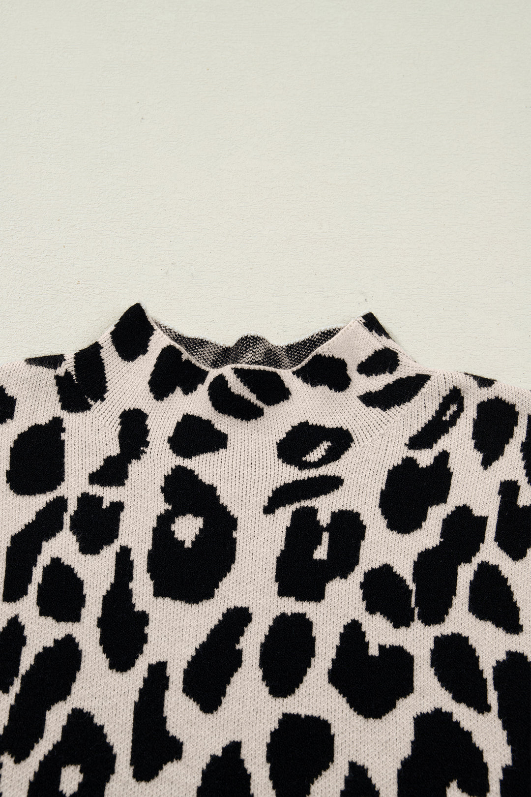 Leopard Print High Neck Short Sleeve Sweater