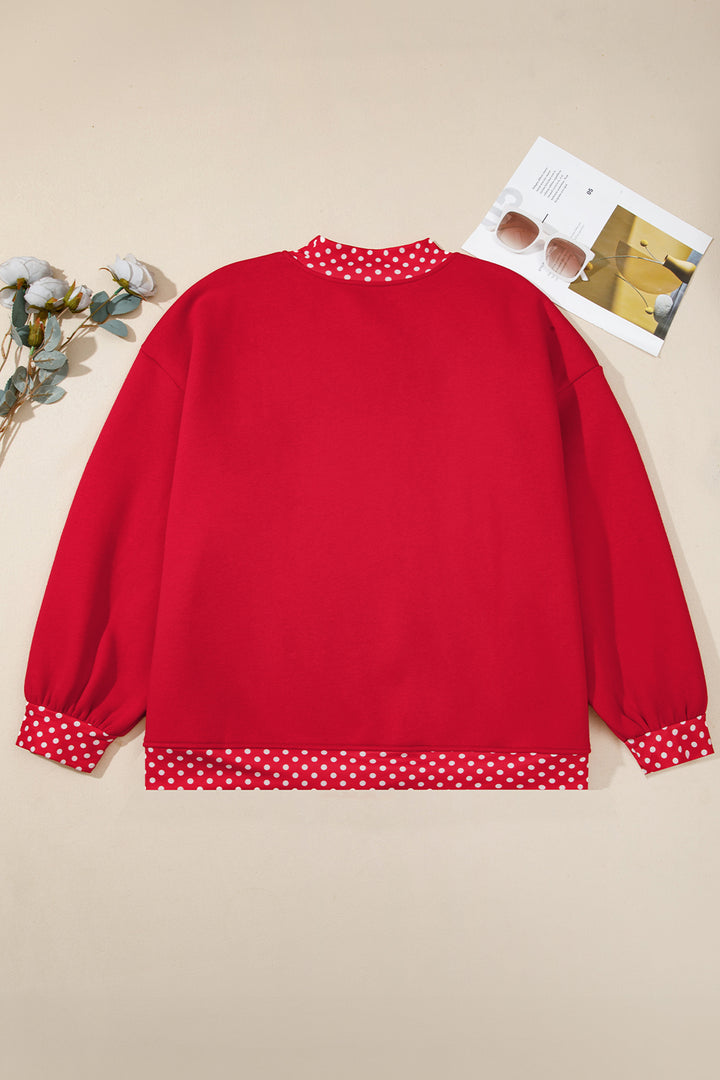 Red Polka Dot Patchwork Round Neck Plus Size Sweatshirt