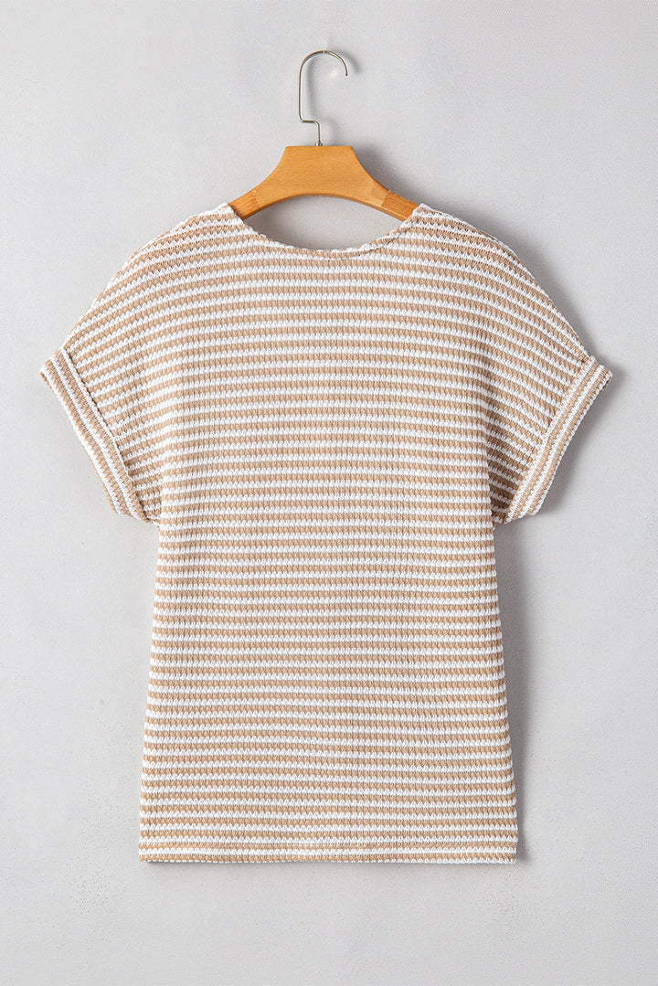 Buttoned Front V Neck Knitted T Shirt