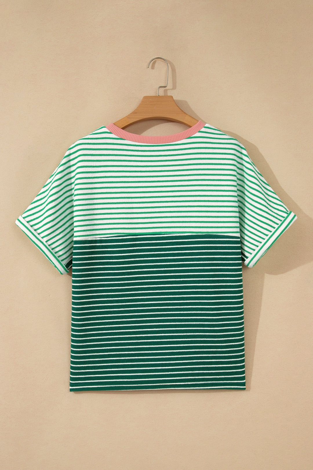 Green Stripe Contrast Print Color Block Detail Relaxed Tee