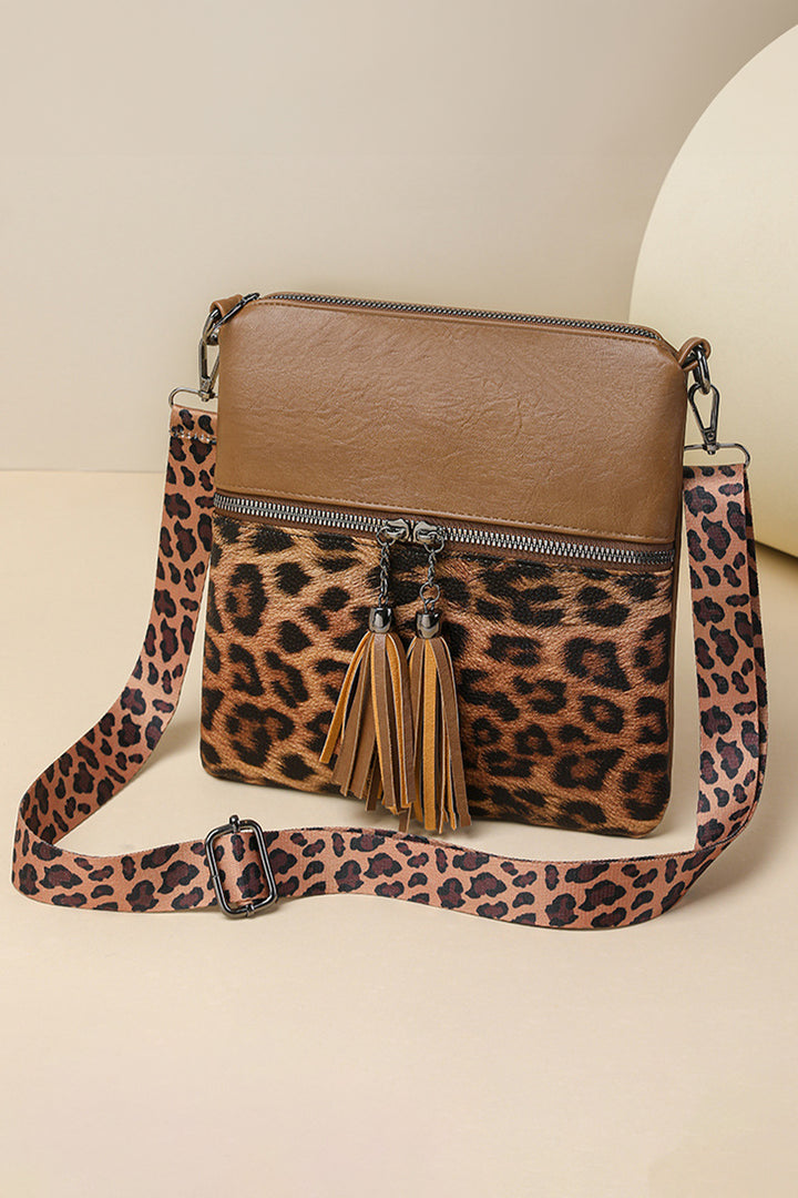 Coffee Leopard Contrast PU Leather Single Shoulder Mini Bag