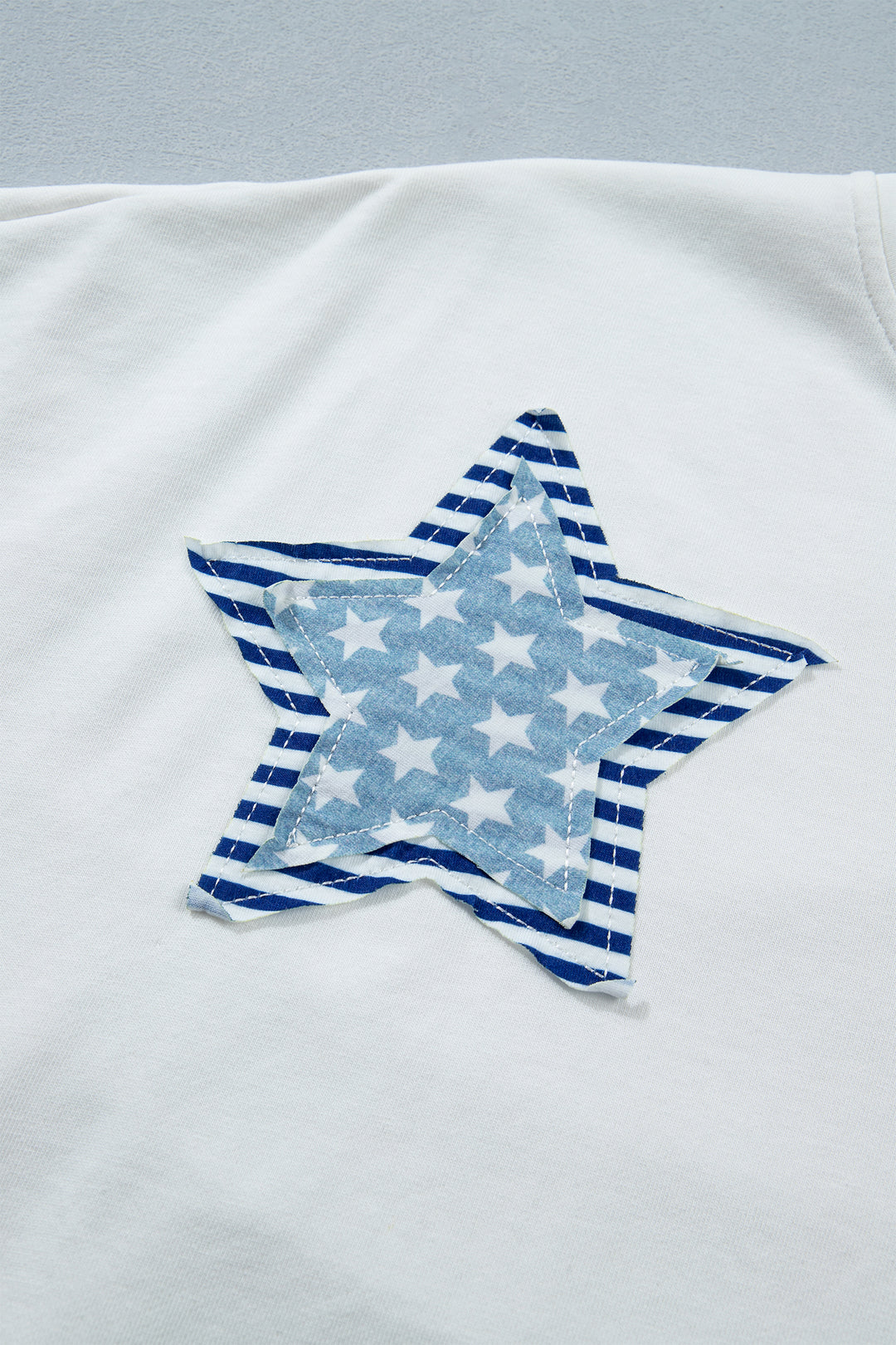 White Patriot Star Patched Notched Neck Mineral Washed Tee