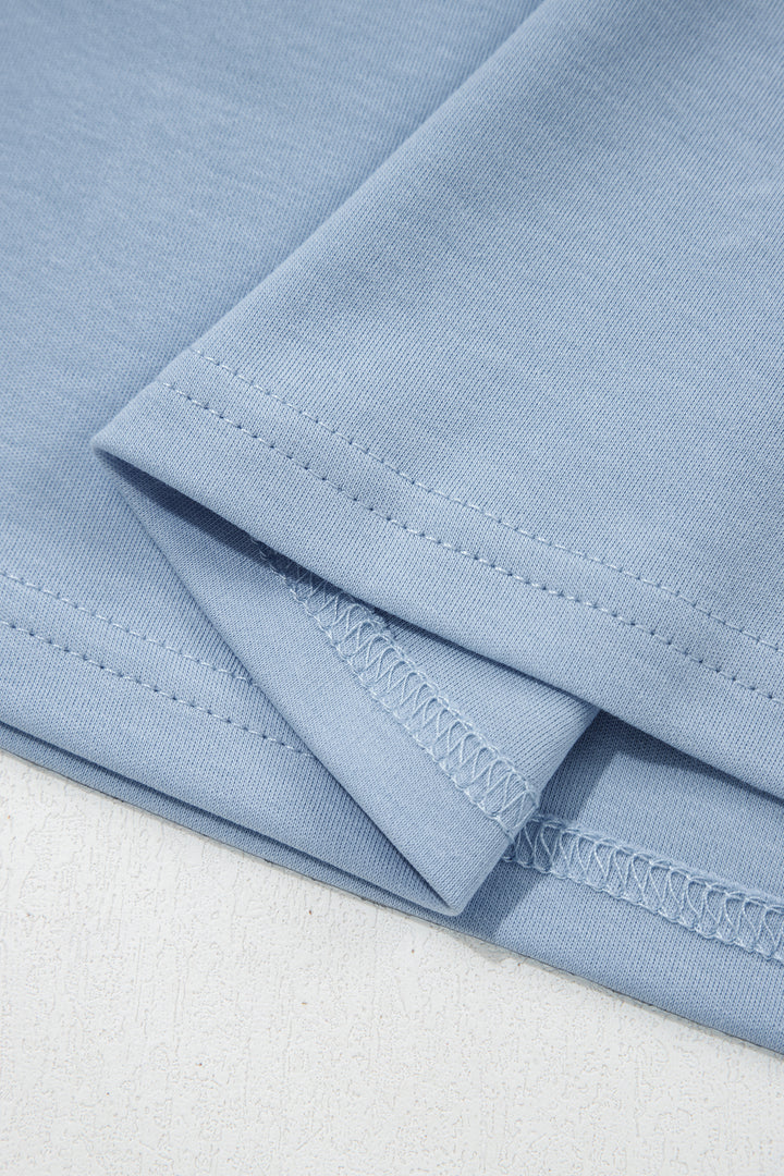Beau Blue Solid Color High Neck Oversize Tee
