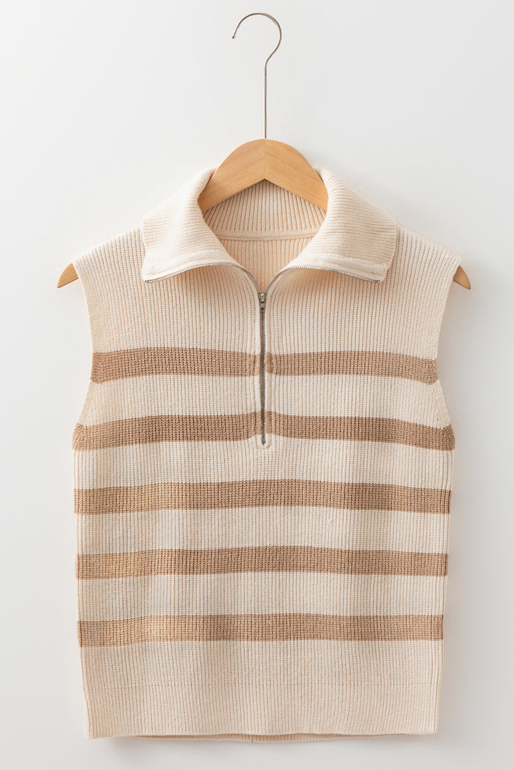 Ribbed Half Zip Collared Sweater Vest