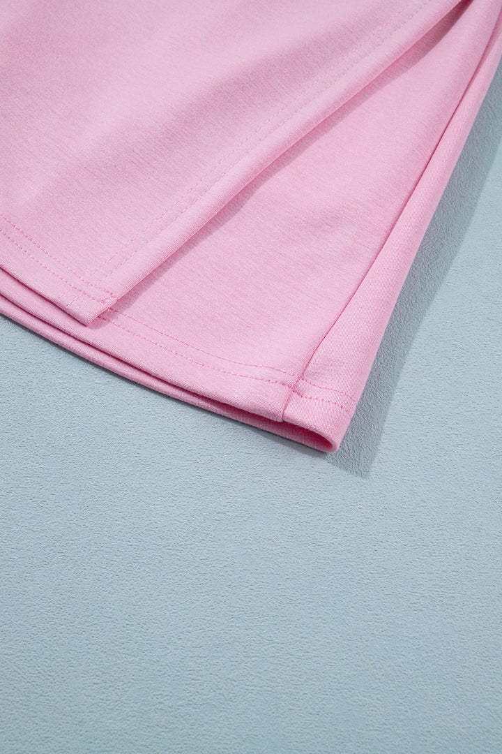 Pink Solid Color Sleeveless Zipper Tank and Skort Set