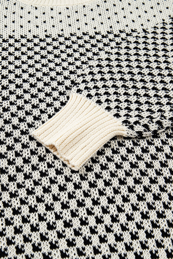 Black Contrast Color Pattern Lantern Sleeve Sweater