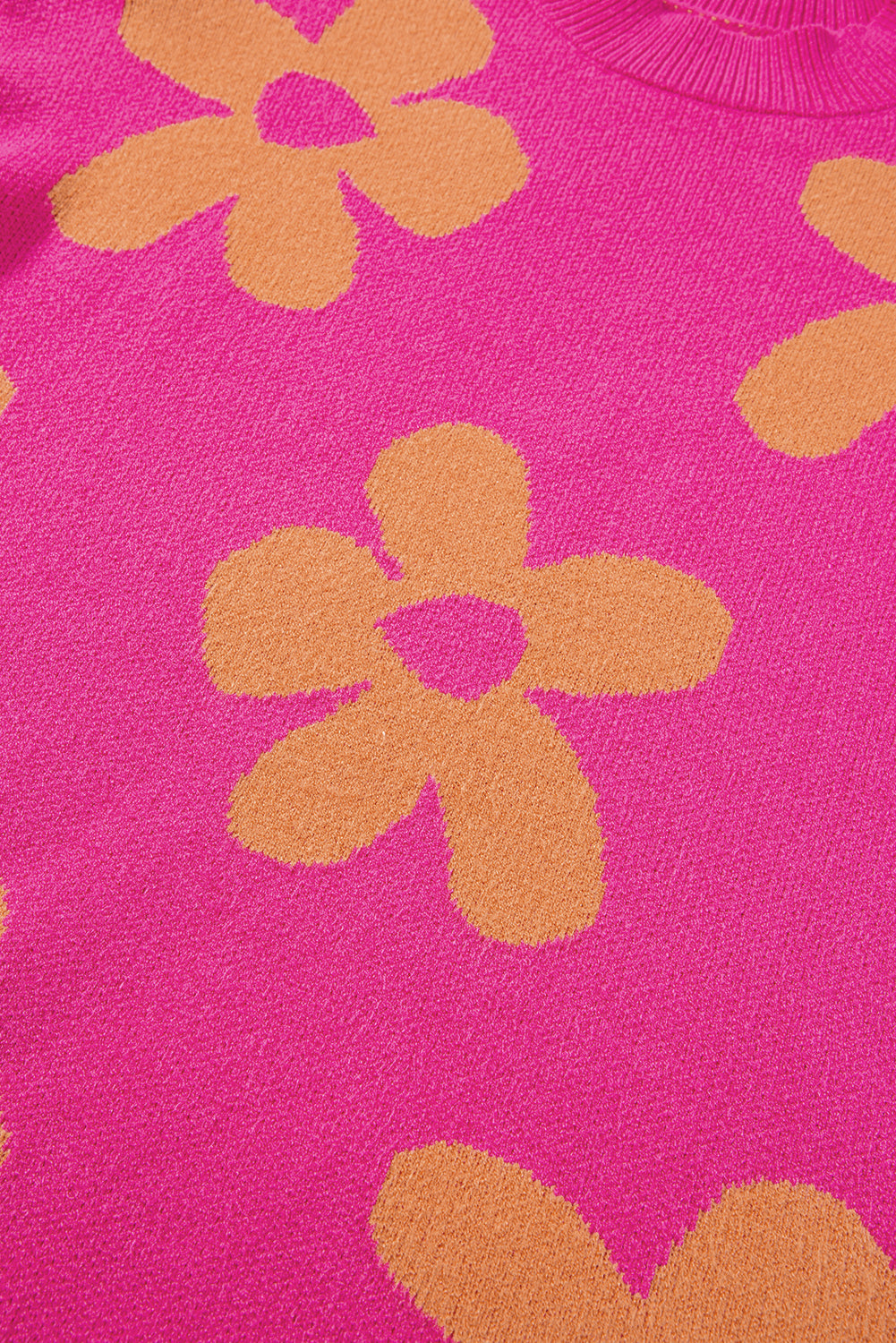 Big Flower Pattern Mock Neck Long Sleeve Sweater