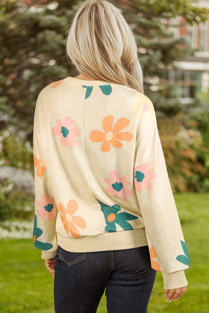 Mineral Washed French Terry Flower Print Sweatshirt