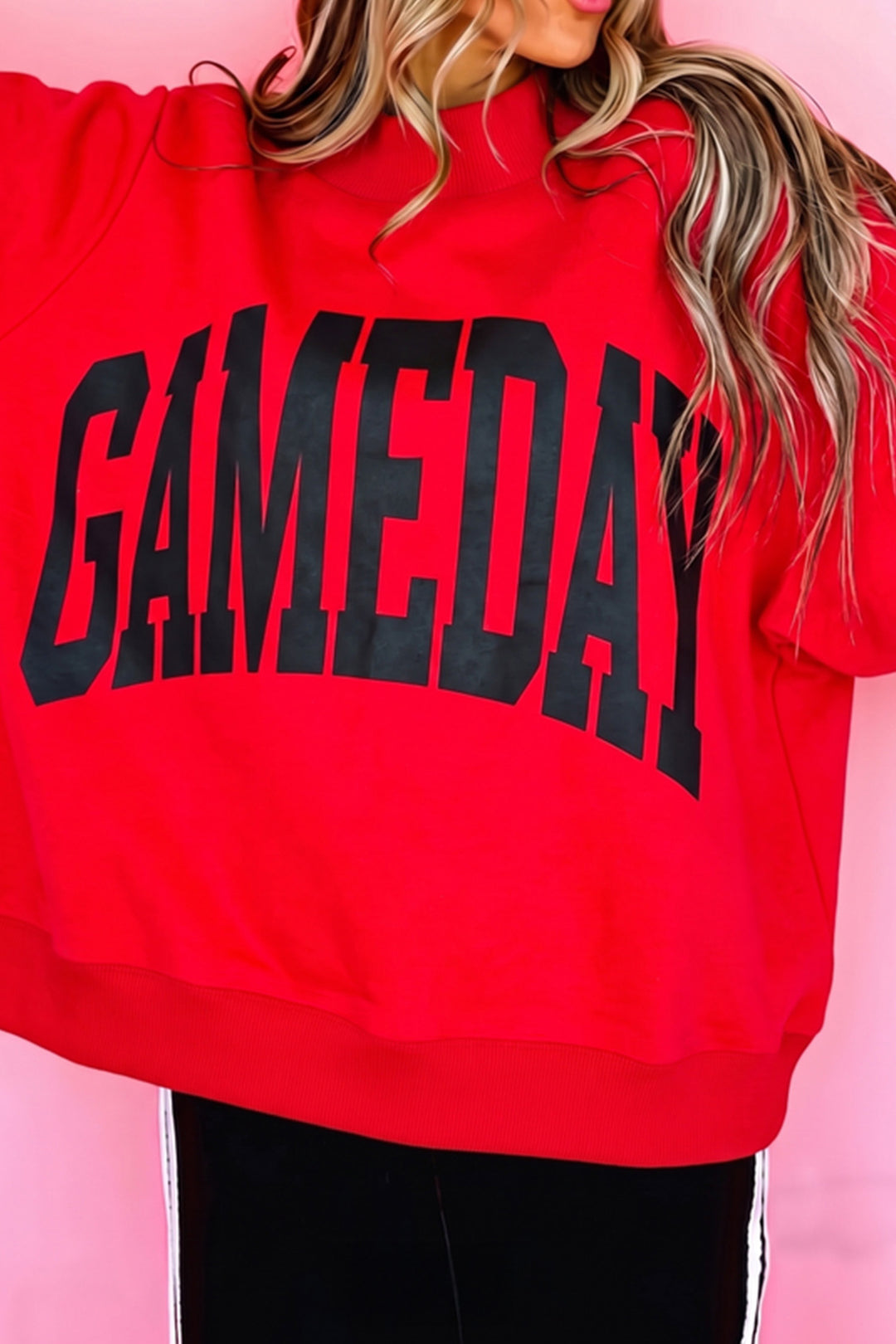 Red Checkered Print High Neck Baggy Sweatshirt