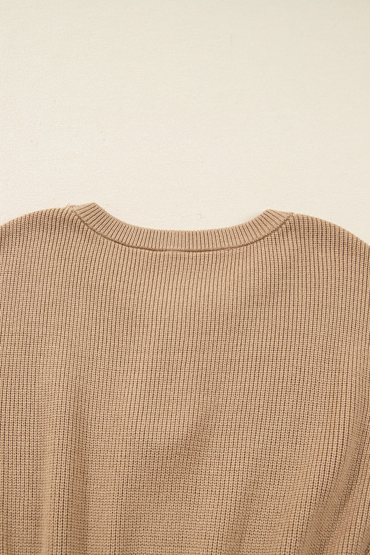 Pearl Embellished Keyhole Ribbed Sweater Dress