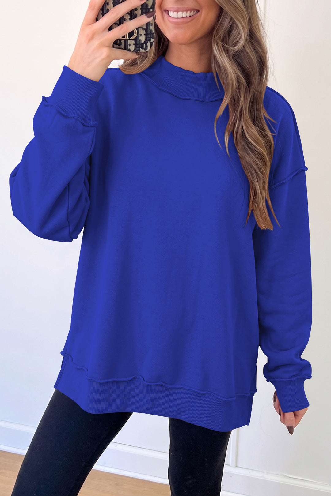 Bluing Oversize Drop Shoulder Reversible Mock Neck Sweatshirt