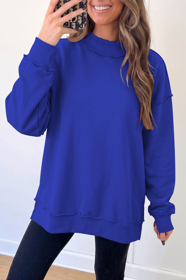 Bluing Oversize Drop Shoulder Reversible Mock Neck Sweatshirt