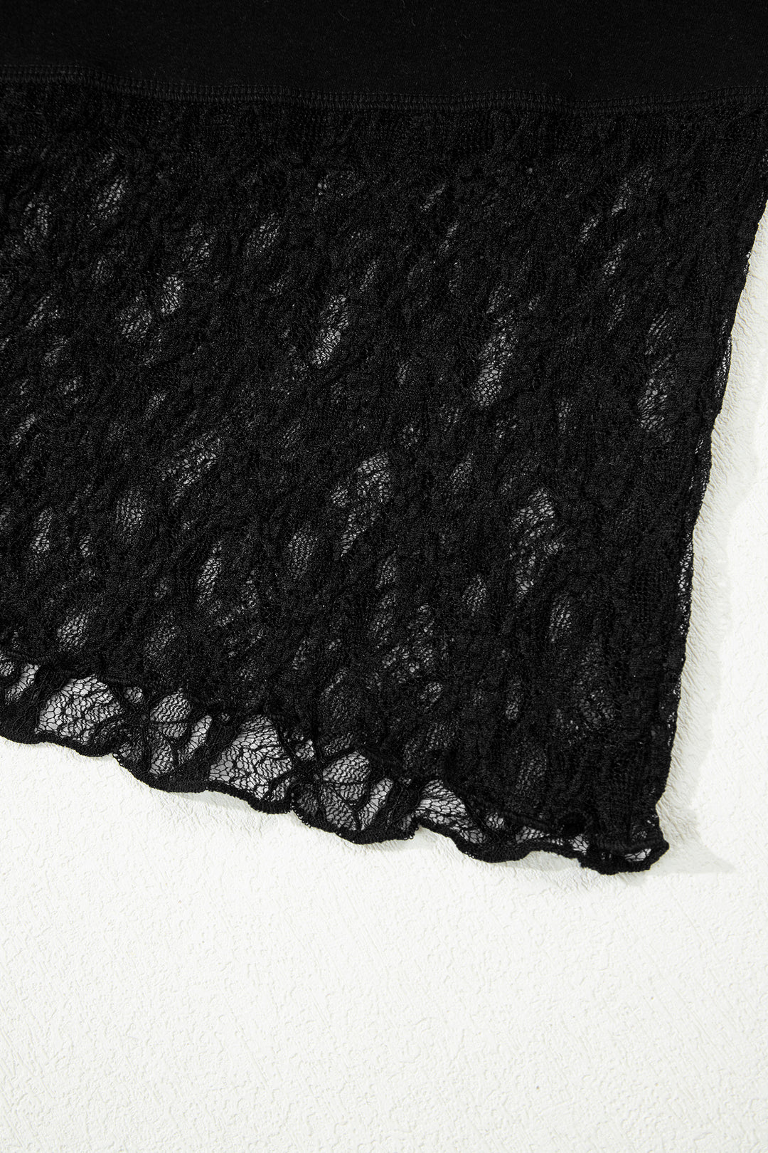 Black Asymmetric Panels Sheer Floral Lace Patchwork Long Sleeve Top
