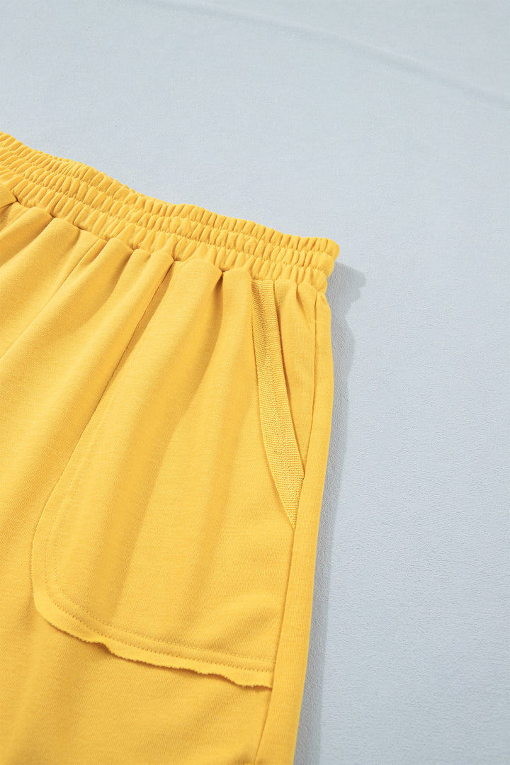 Banana Cream Loose Polo Tee Elastic Waist 2pcs Short Set