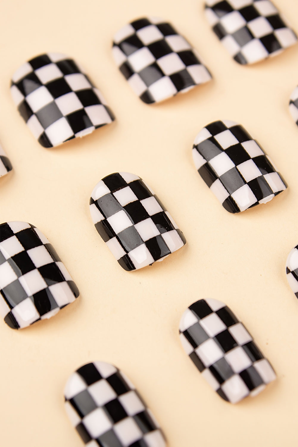 Checkerboard Pattern Resin Square Nail Sticker Set