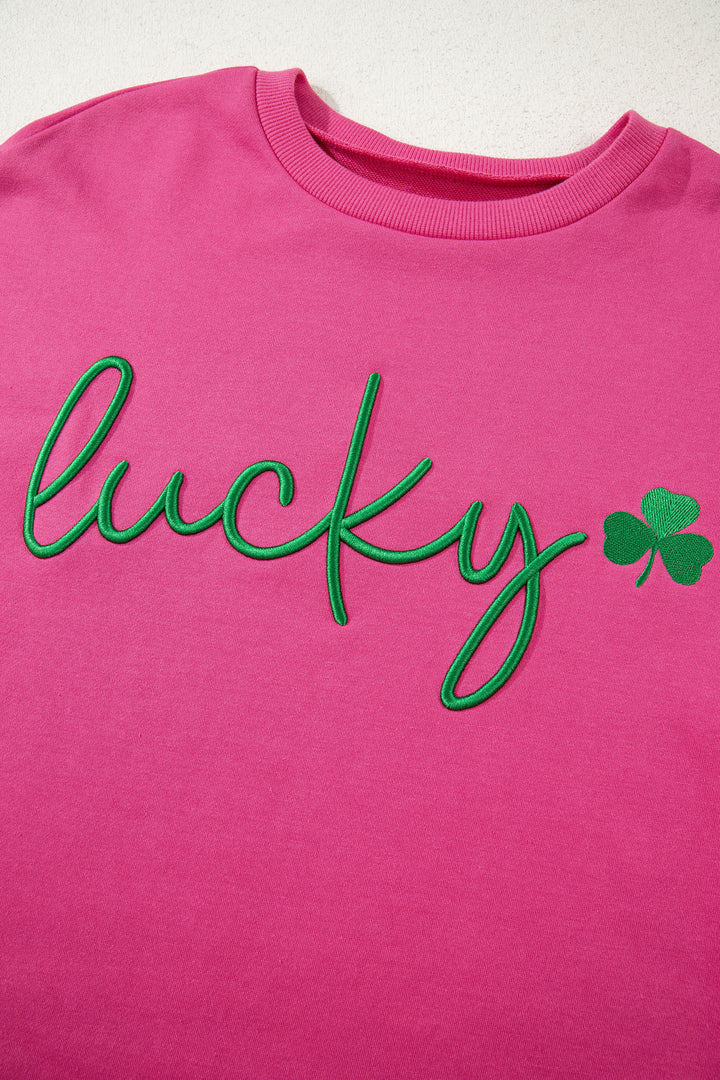 Lucky Clover Embroidered Loose Pullover Sweatshirt