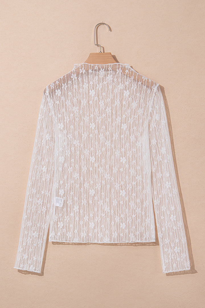 Sheer Floral Lace Long Sleeve Slim Fit Top