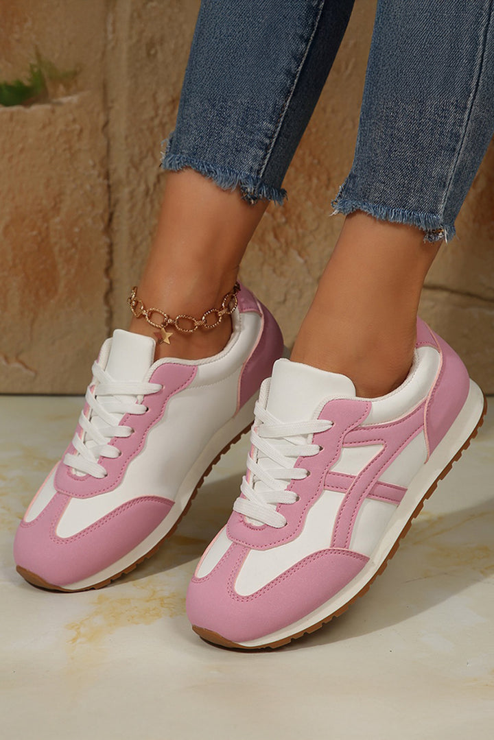 Schnür-Sneakers aus PU-Leder in Farbblock-Optik