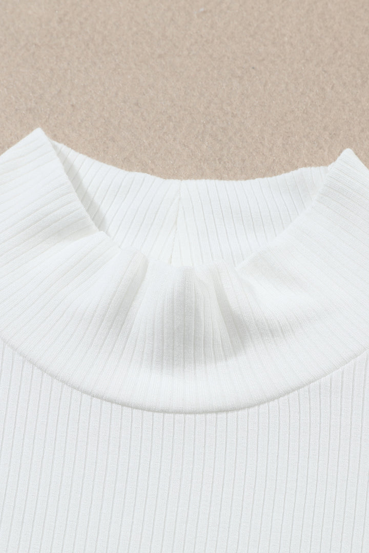 Ribbed Knit High Neck Long Sleeve Top