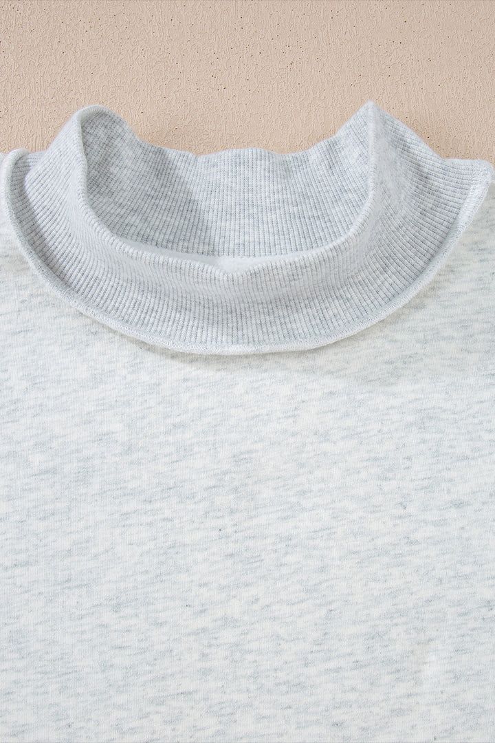 Light Grey Oversize Drop Shoulder Reversible Mock Neck Sweatshirt