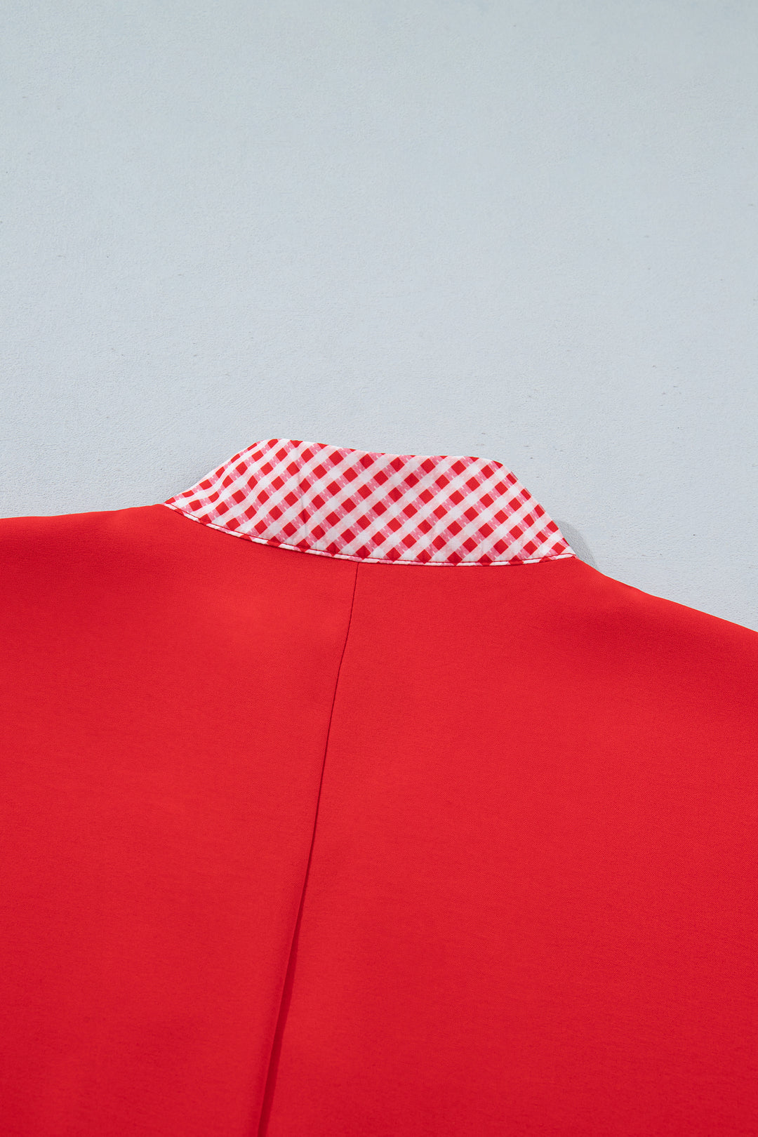 Red V Neck Plaid Collar Short Sleeve Tunic Blouse
