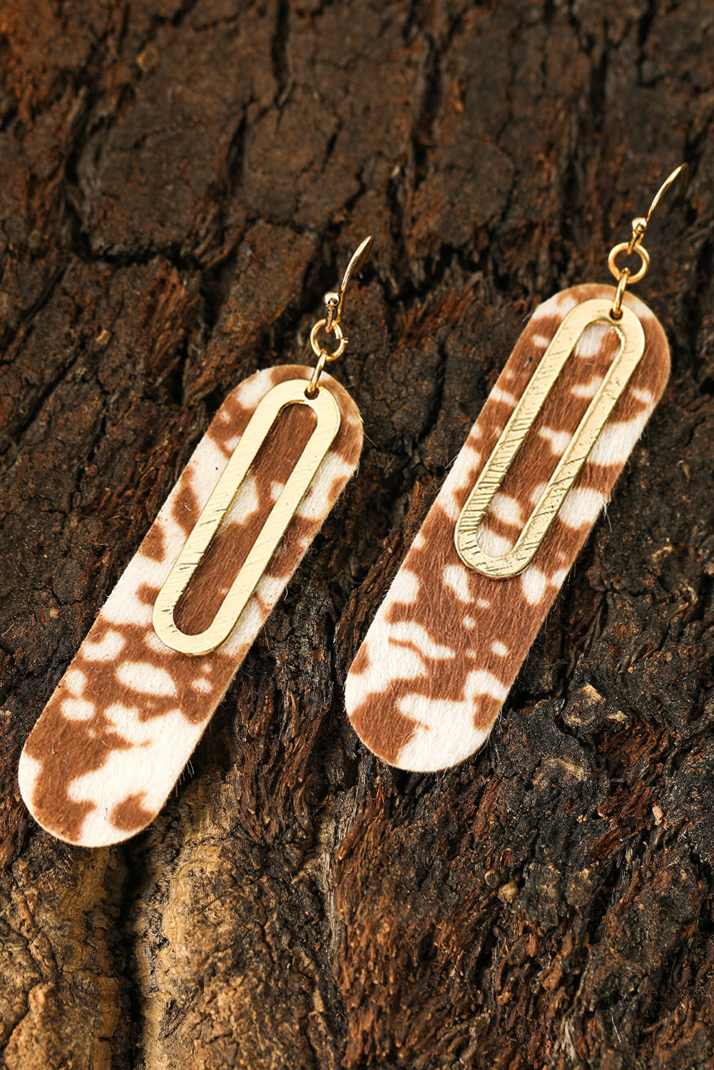 Leopard Double Layer Geometric Hook Dangle Earrings