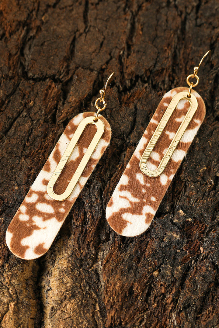 Leopard Double Layer Geometric Hook Dangle Earrings