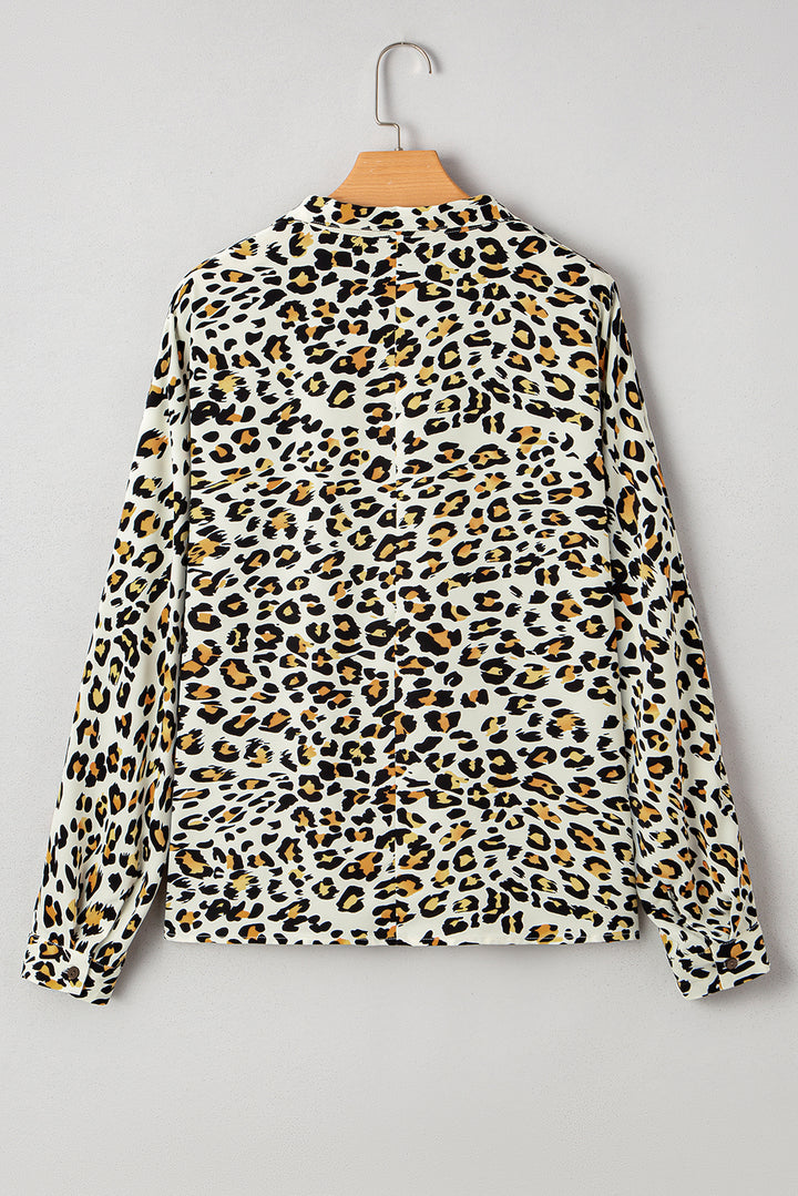 Leopard Print Contrast Striped V Neck Blouse