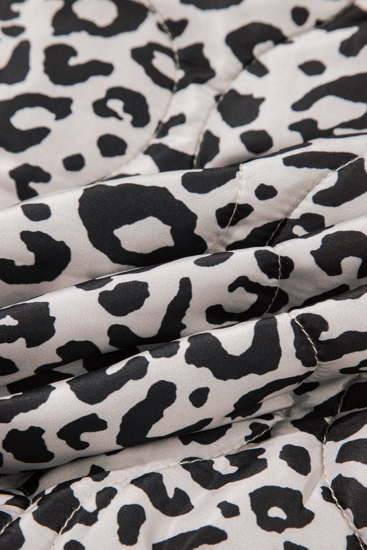 Khaki Leopard Print Patch Pockets Binding Tape Long Sleeve Regular Fit Jacket