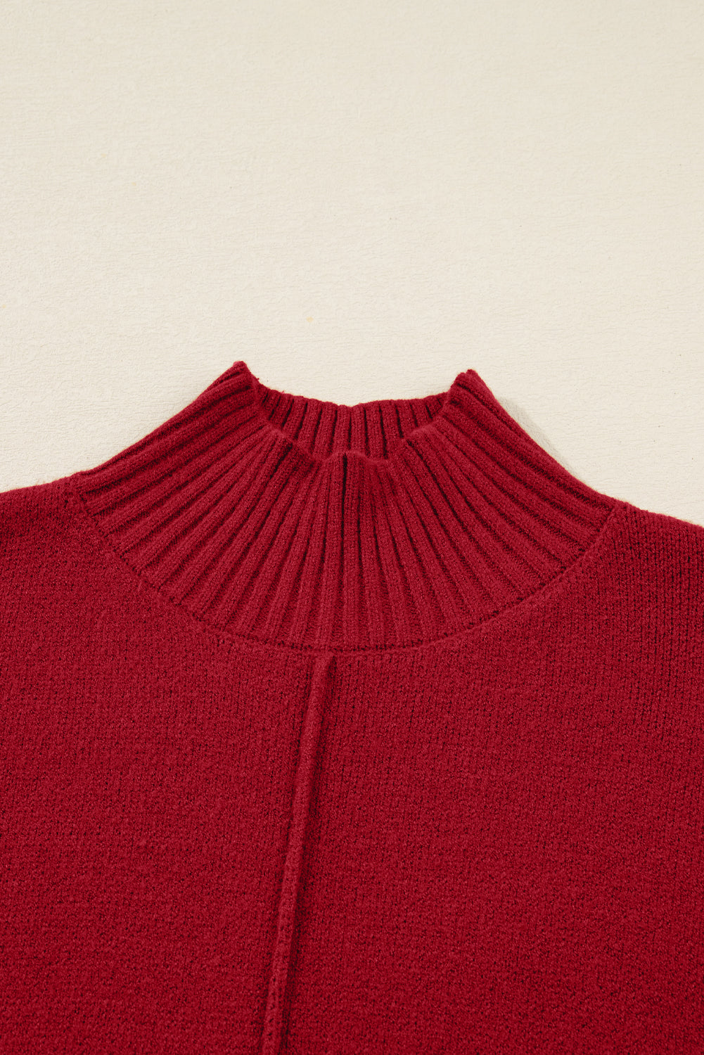 Ribbed High Neck Front Pockets Center Seam Shift Sweater Dress
