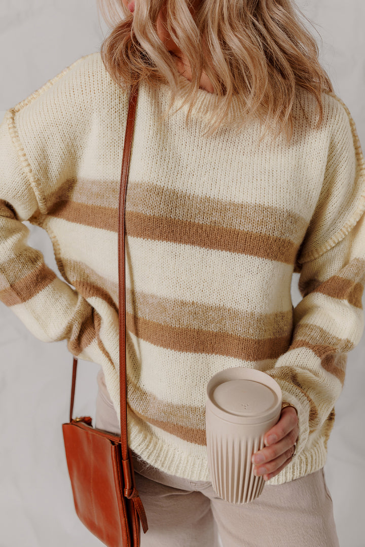 Exposed Seam Drop Shoulder Knit Baggy Sweater