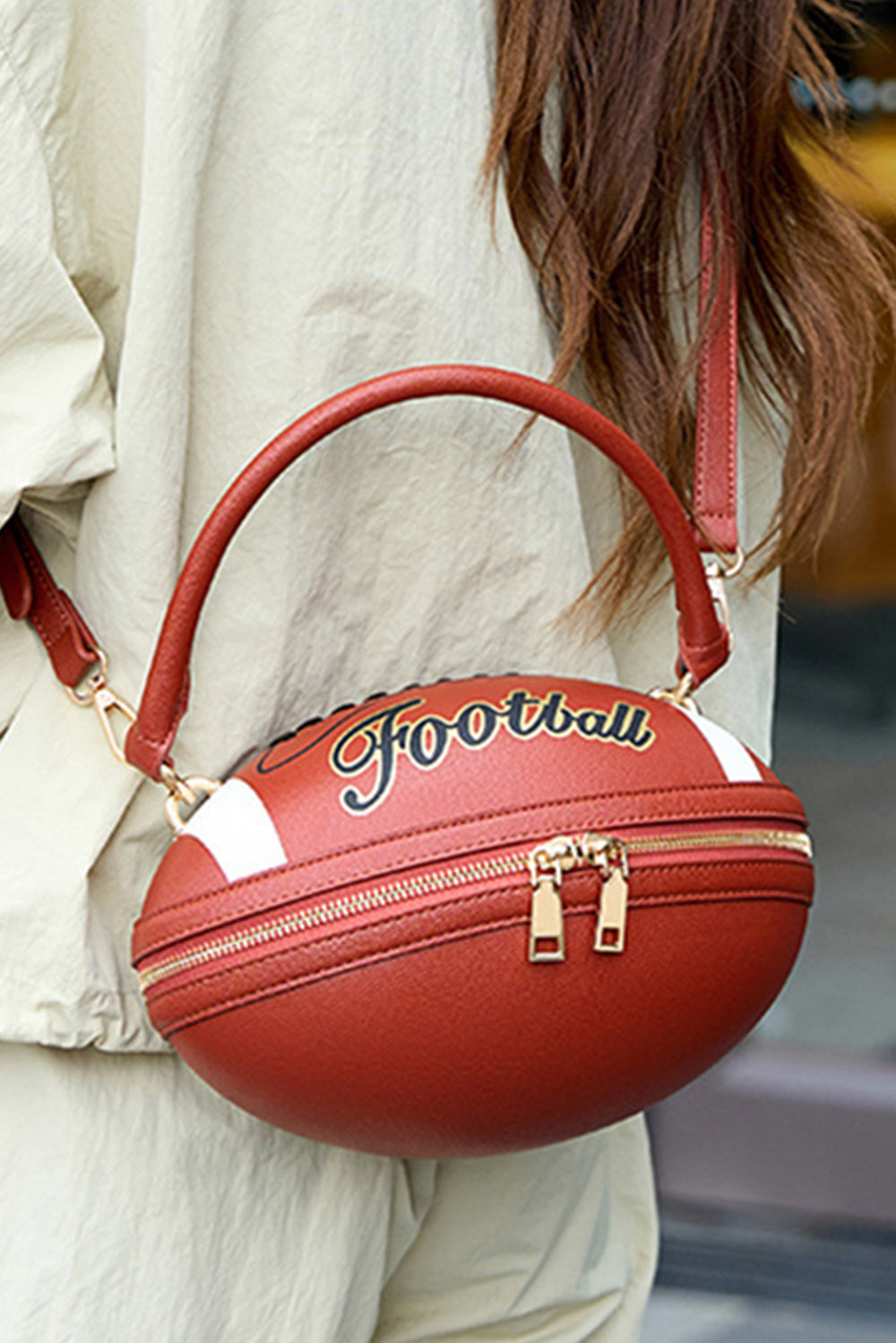 Faux Leather Football Spherical Hand Bag