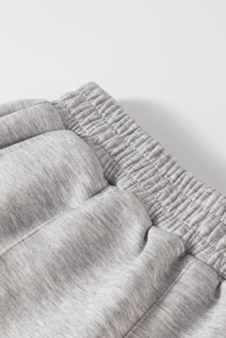Light Grey Solid Zip Sailor Collar Pullover Athleisure Sweatpants 2pcs Set