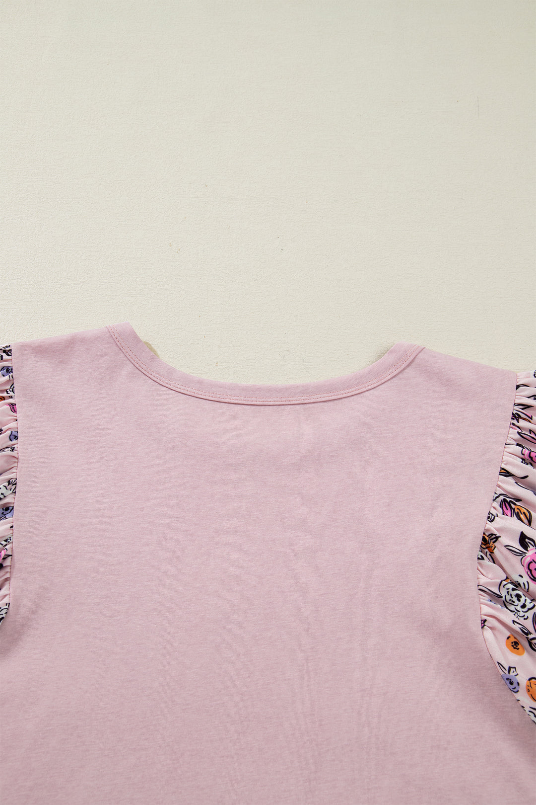 Pink Contrast Floral Patched Flowy Half Sleeve Blouse
