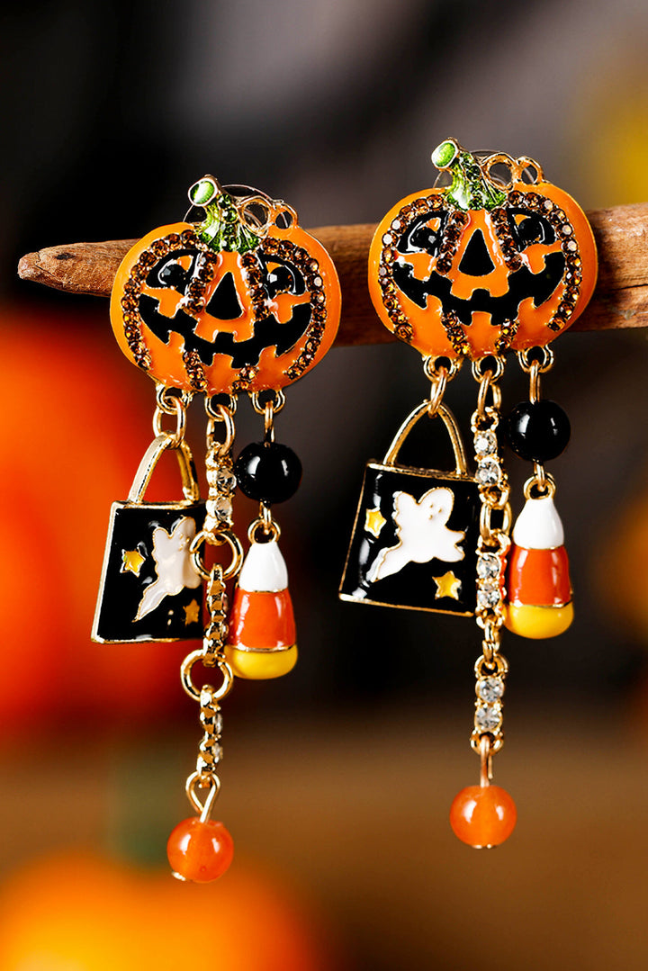 Boucles d'oreilles à pompons fantômes citrouilles strass Halloween