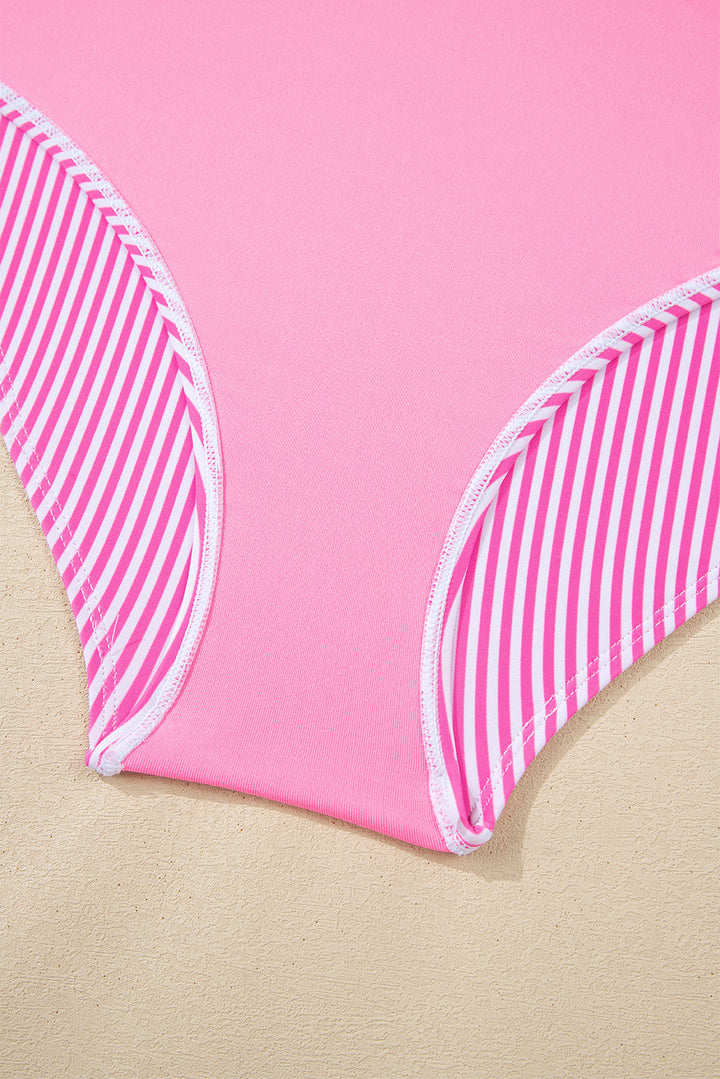 Rose Stripe Print Knot Straps 2pcs High Waist Bikini Swimsuit