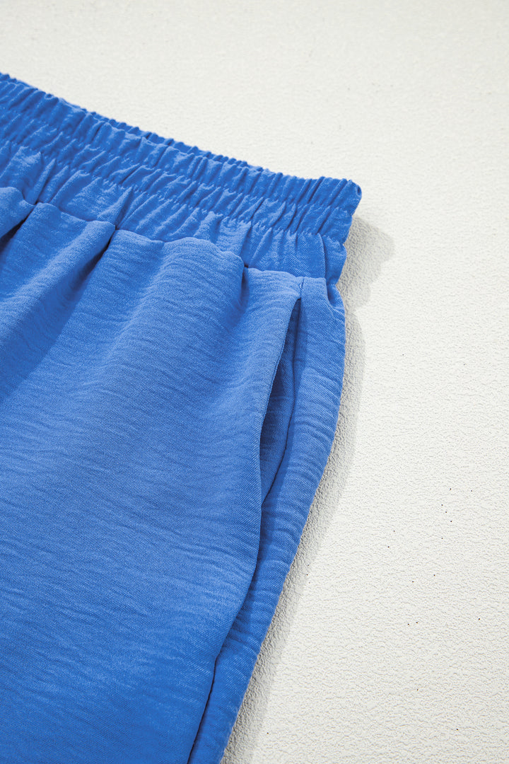 Sky Blue Solid Color Elastic Waist Casual Skort
