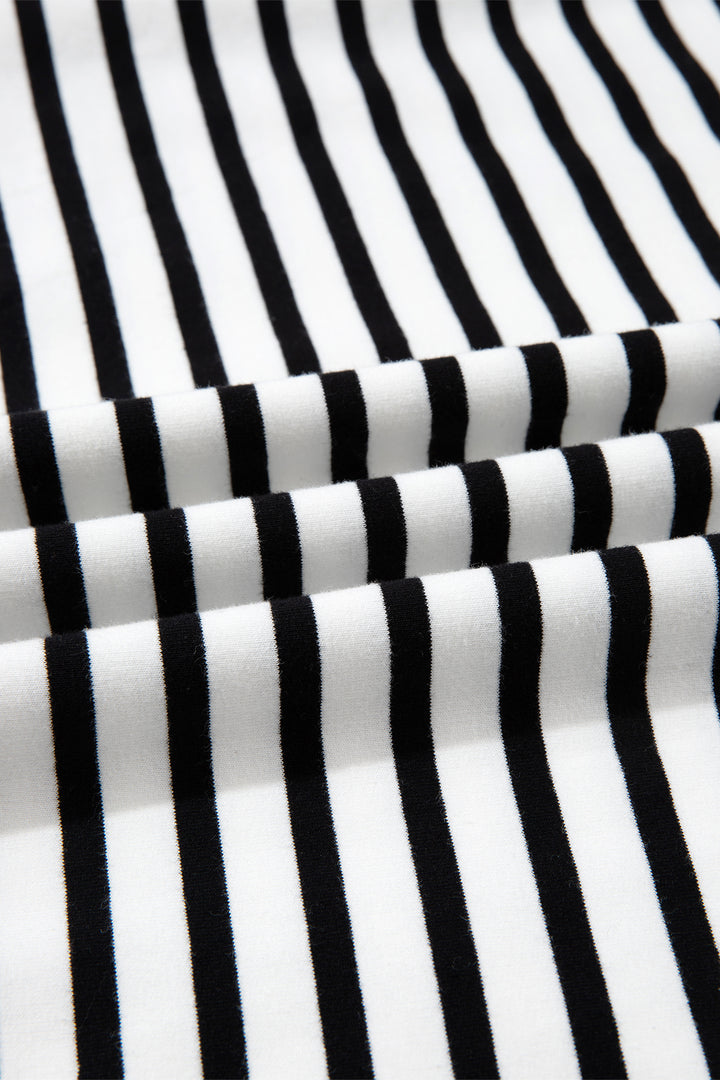 White Stripe Color Block Long Puff Sleeve Metal Zip-Up Collar Top