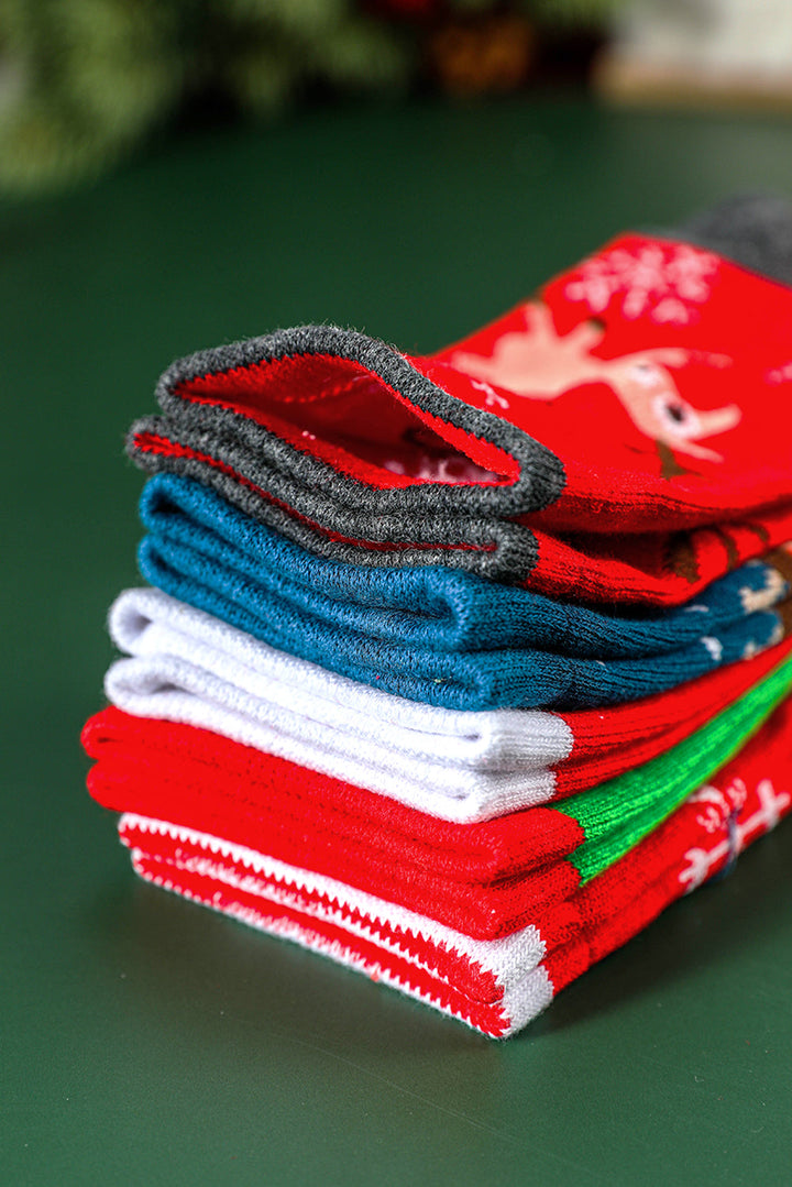 Lot de 5 paires de chaussettes de Noël souples avec motif élan et boîte