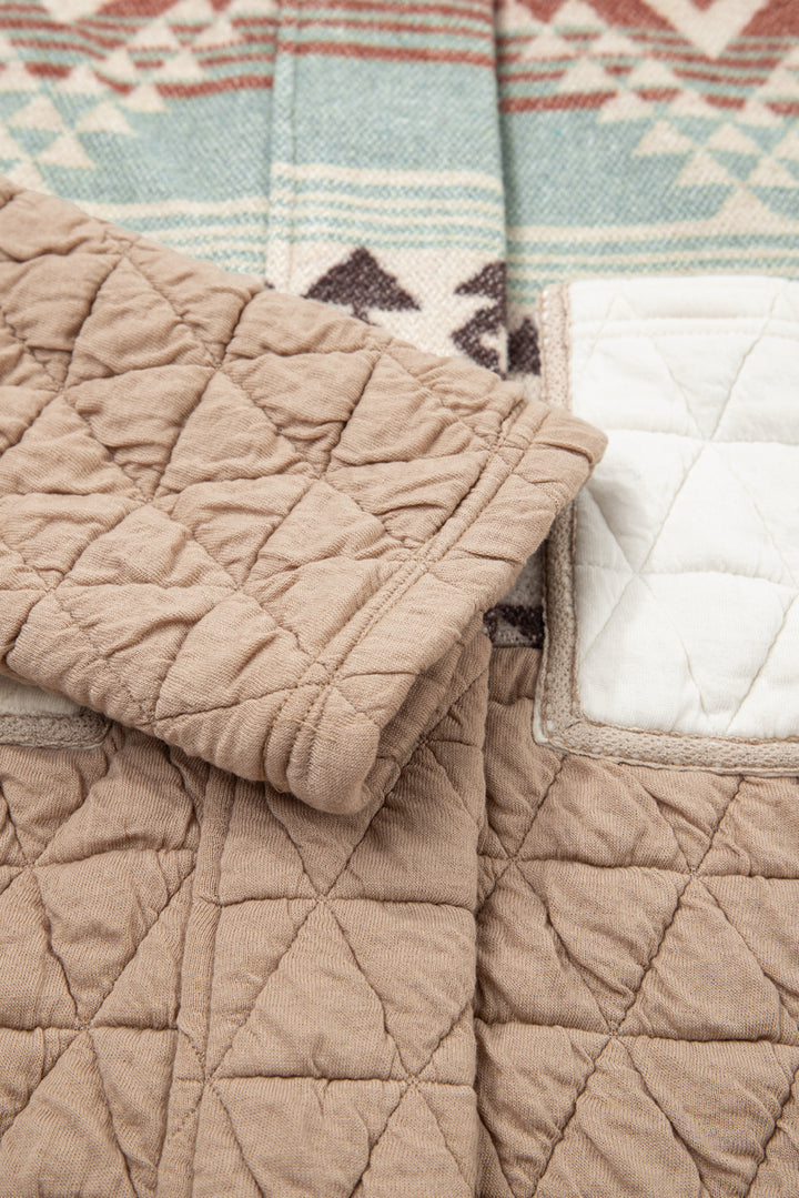 Light French Beige Aztec Quilted Patchwork Western Fashion Jacket
