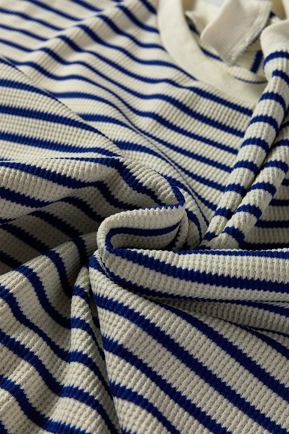 Blue Stripe Textured Elbow Patched Crew Neck Drop Shoulder Sweatshirt