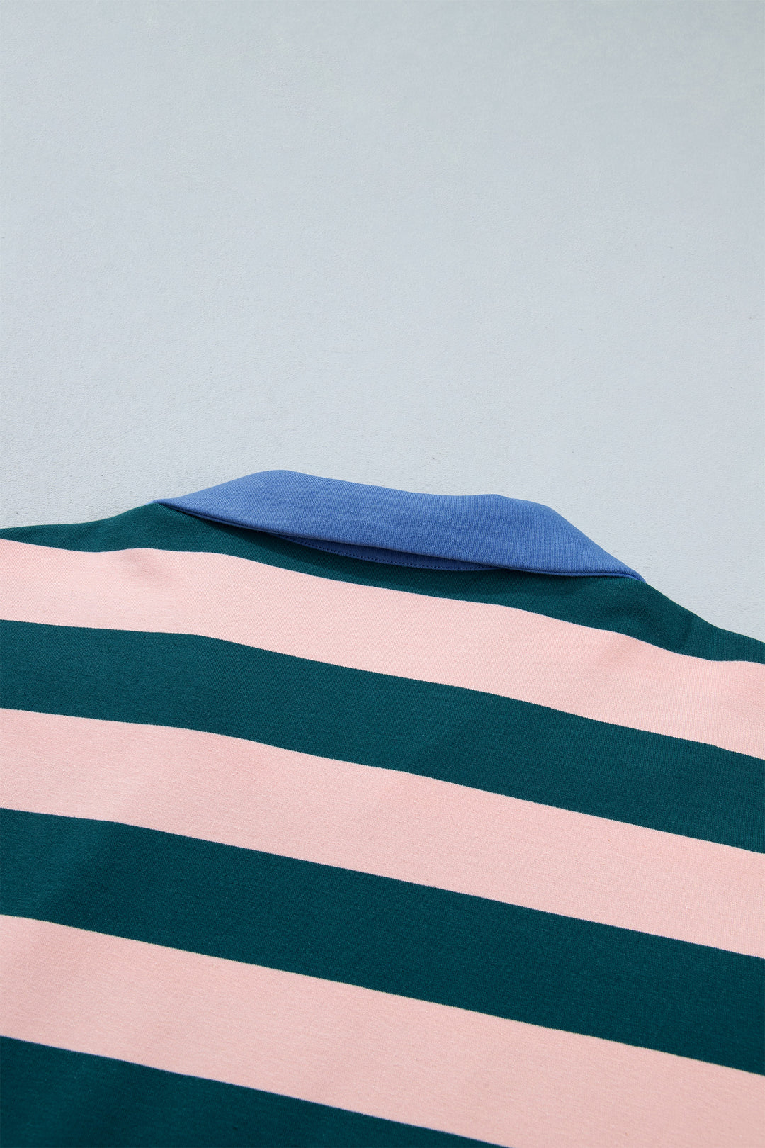 Green Stripe Quarter-Zip Metal Zipper Cover Stitch Hem Top
