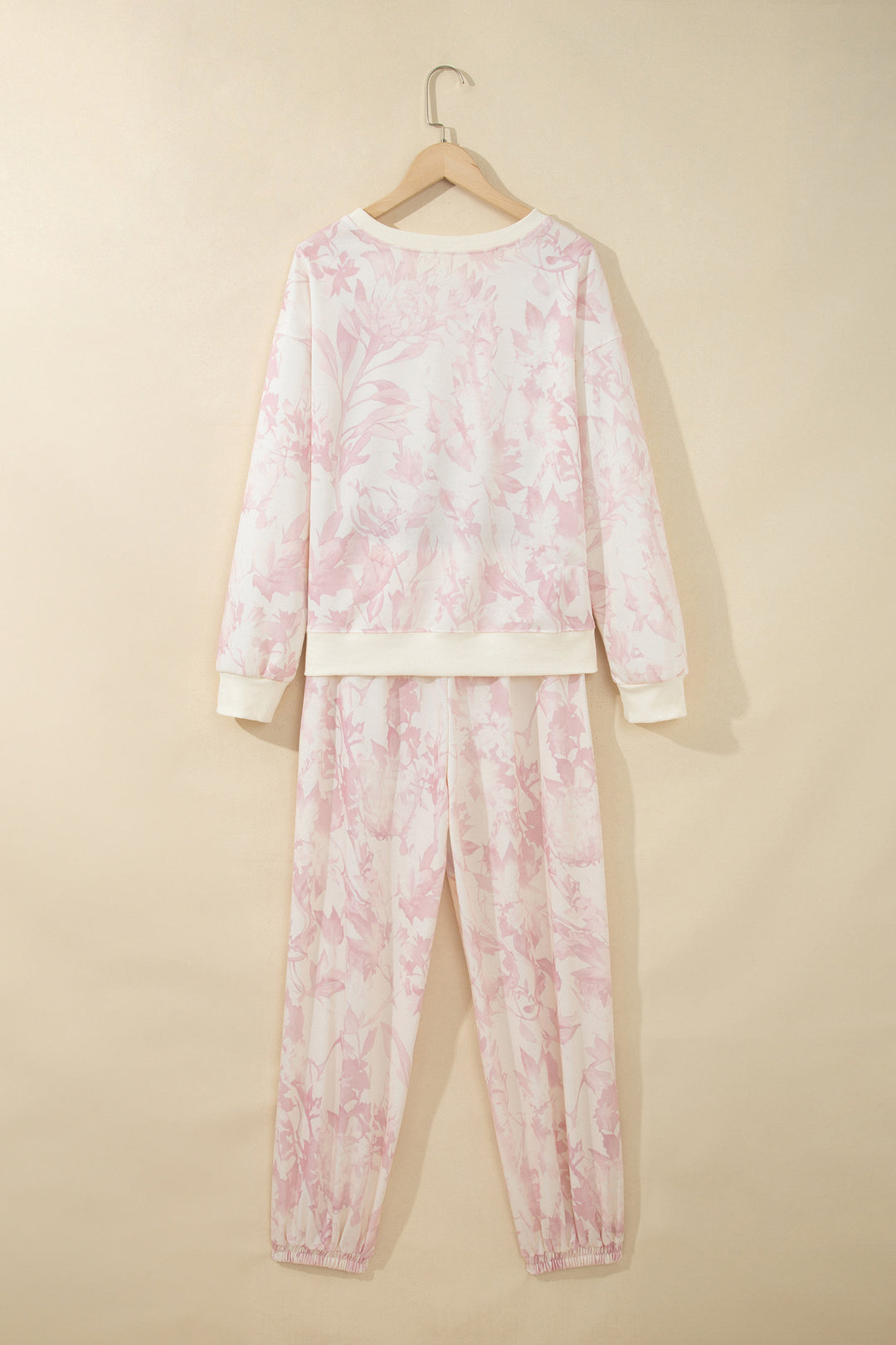 Pink Abstract Print Drop Shoulder Drawstring Waist Drawstring Hem Pant Set