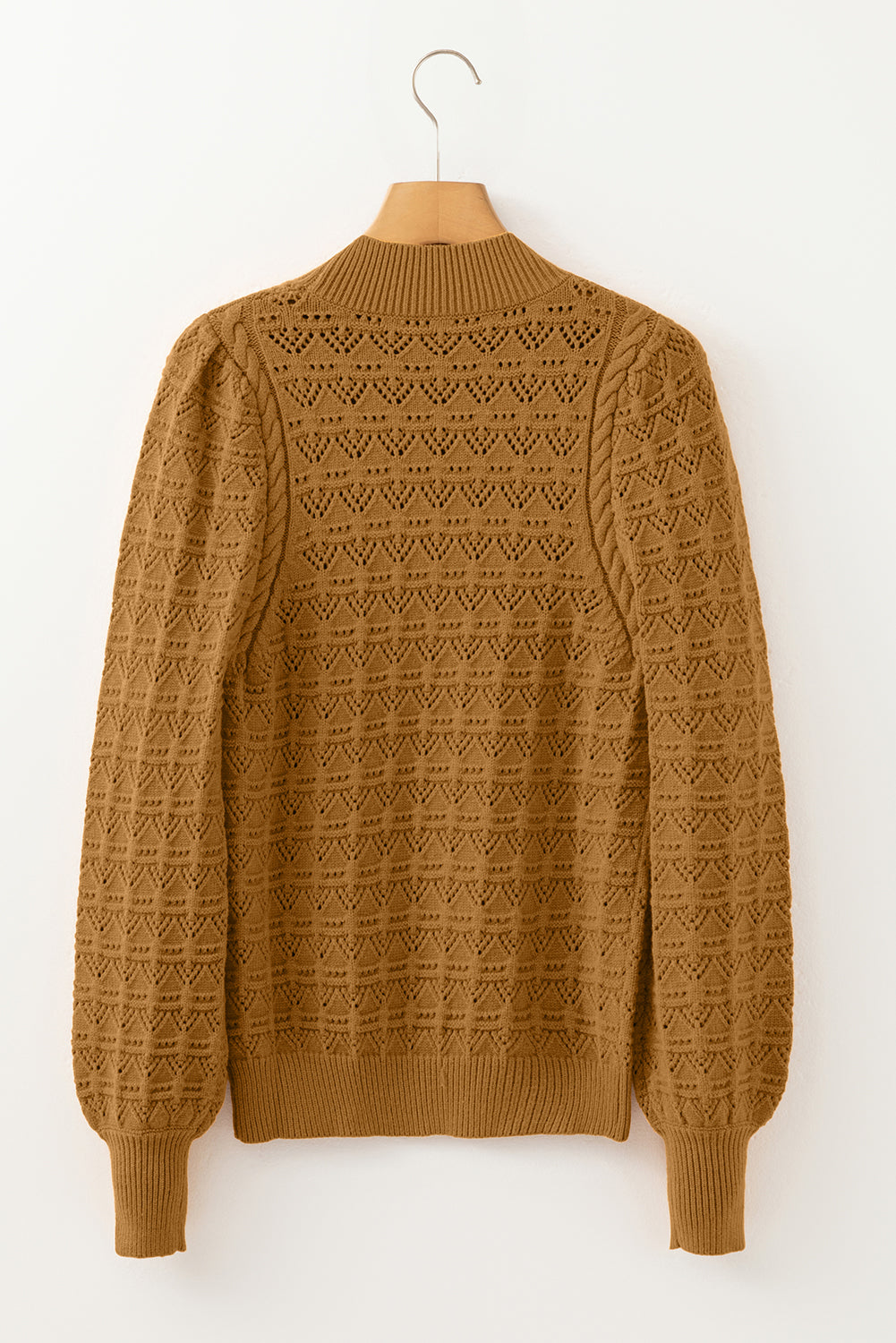 Hollow Out Crochet Ribbed Edge Balloon Sleeve Sweater