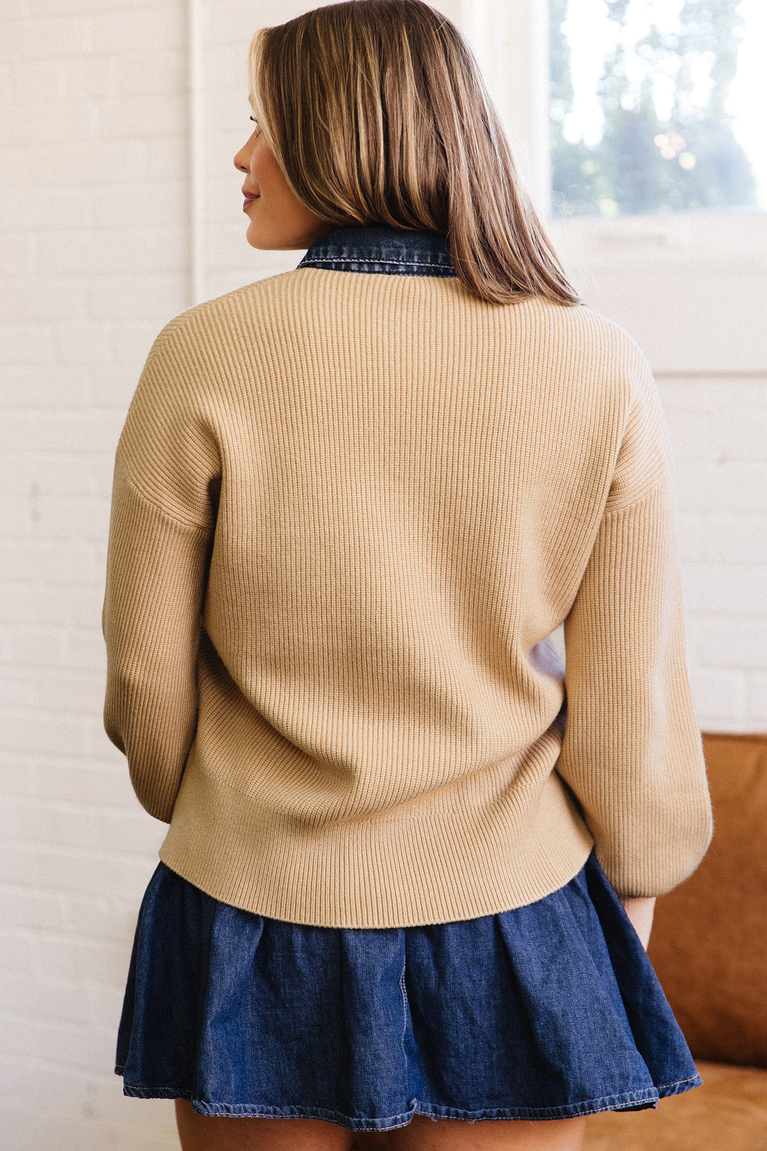 Parchment Placket Paneling Shirt Collar Long Sleeve Cardigan